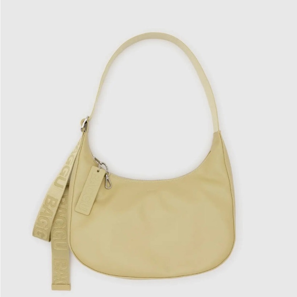 BAGGU Medium Leather Crescent Bag - Straw